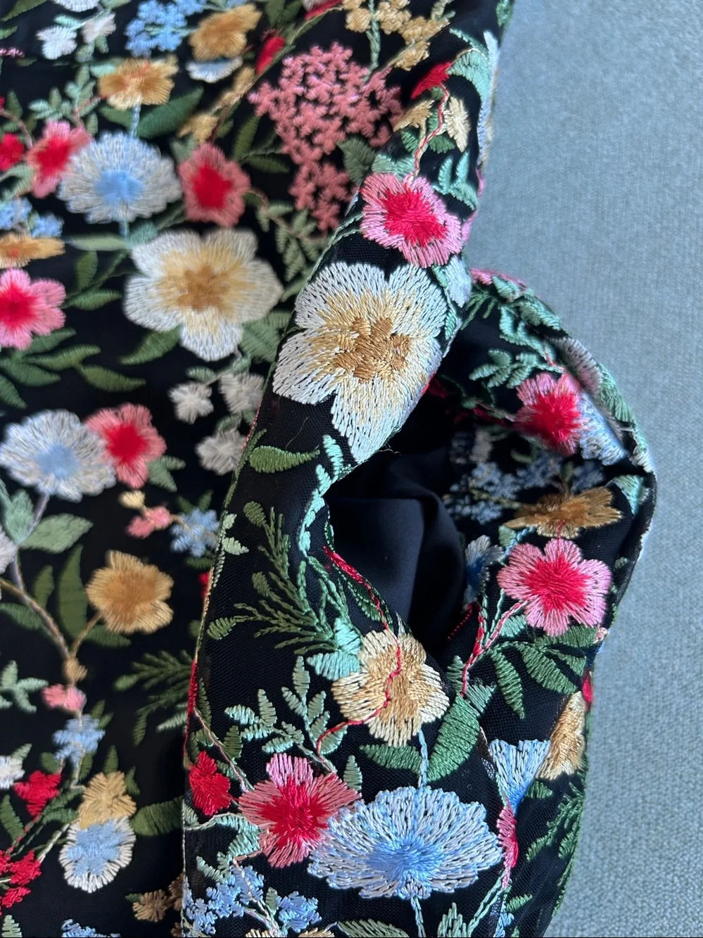 Eliza J Embroidered Floral Fit & Flare Dress Pockets Black 6P
